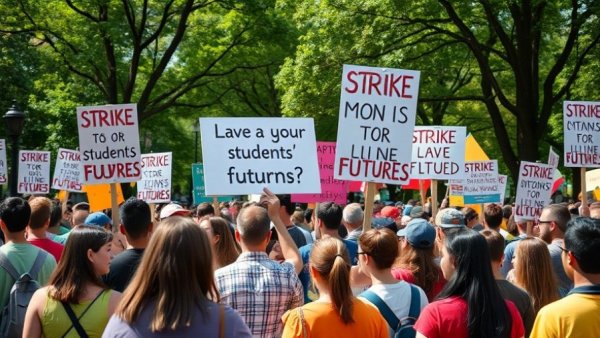 San Diego teachers gathering with signs, advocating for students.