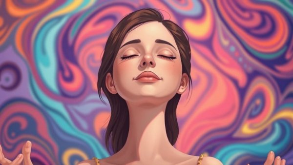 10 Days of Silence meditation illustration, colorful and peaceful.