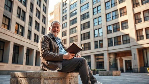 Cal State student studying in courtyard, highlighting homelessness challenges.