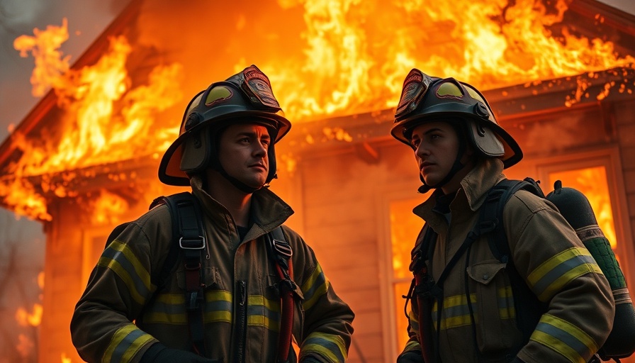 Firefighters tackle house engulfed in flames at night.