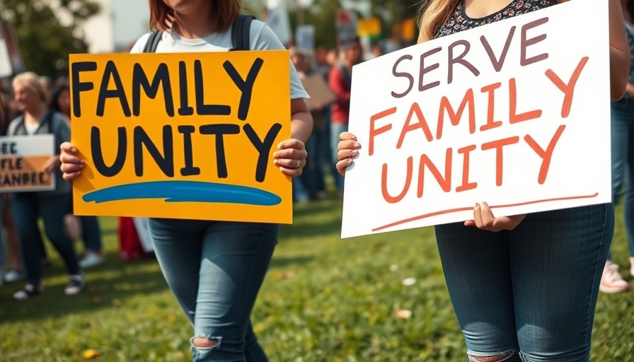 Protest for family unity with signs, partial view, outdoors.