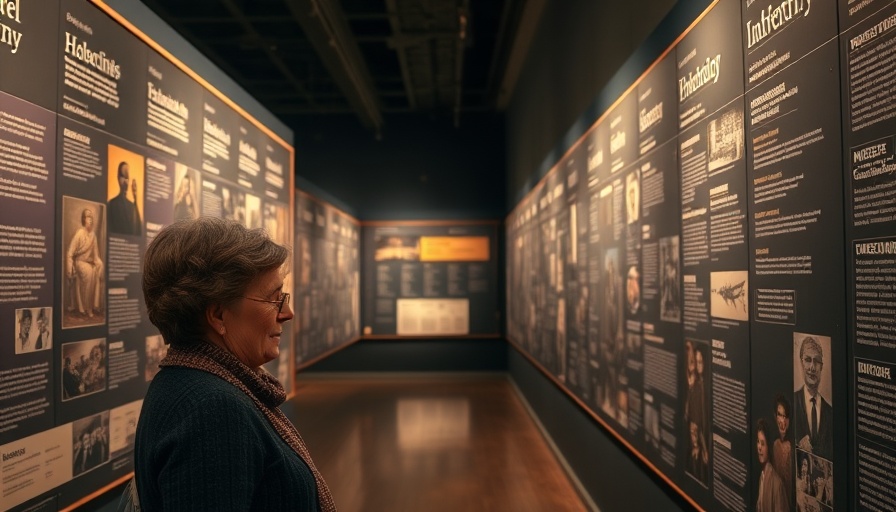 Visitor examining timeline exhibit at Museum of the San Fernando Valley.