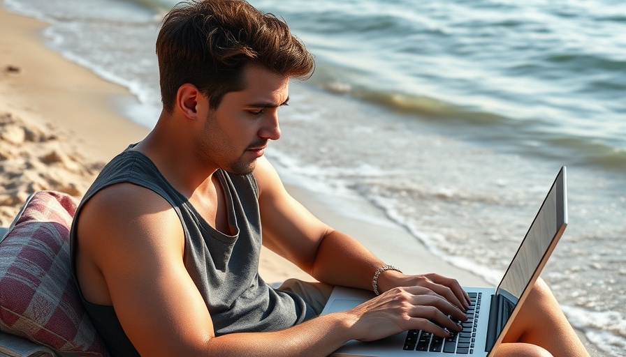 Relaxing on the beach with laptop, exploring email sequences.
