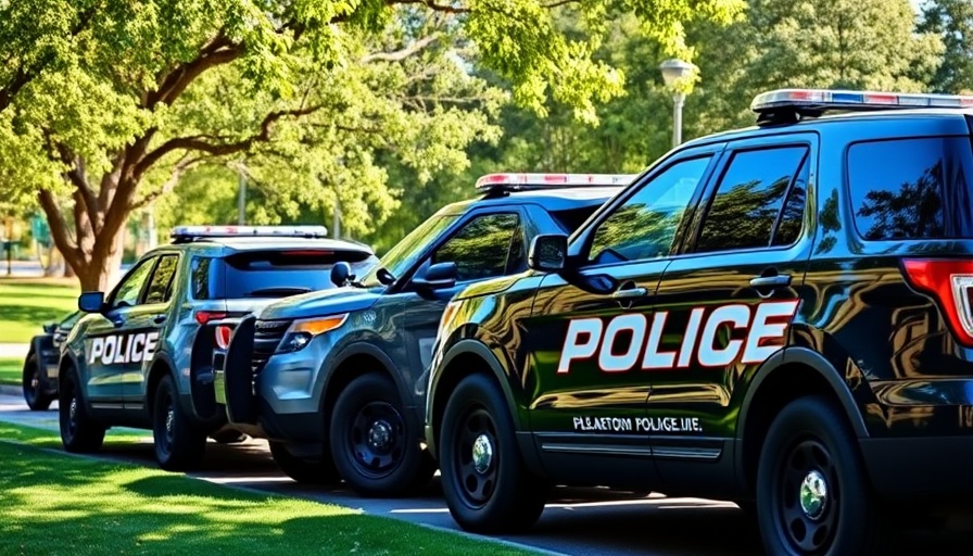 Police SUVs in a park related to Pleasanton ATM robberies