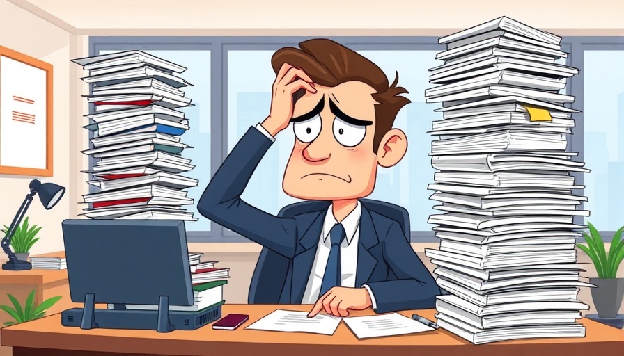 Cartoon of overwhelmed office worker amidst paperwork highlighting focus on one task