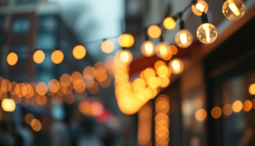 Glowing string lights in a cozy urban setting for winter activities in Fresno.