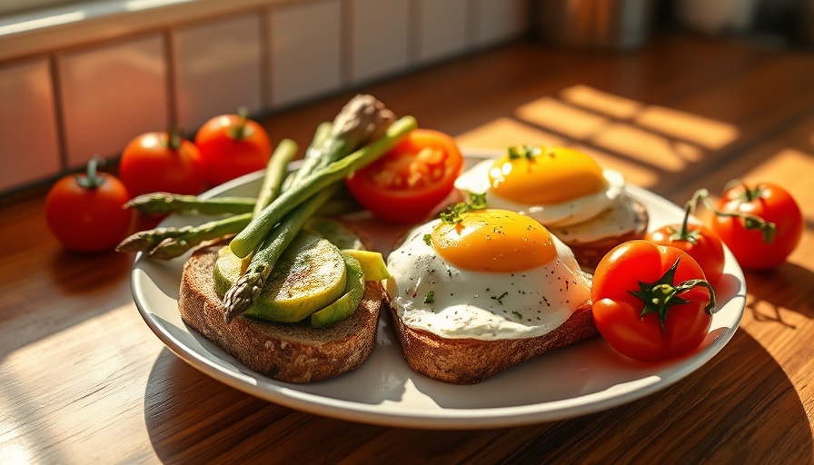 Balanced diet plate with avocado toast and vegetables.