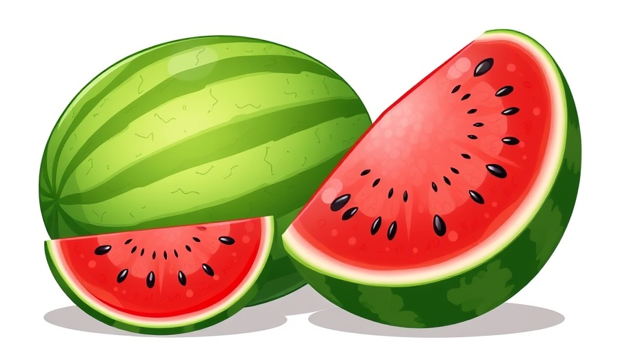 Illustration of whole and sliced watermelon emphasizing health benefits.