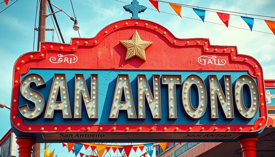 Vibrant San Antonio signs with colorful backgrounds celebrating culture.