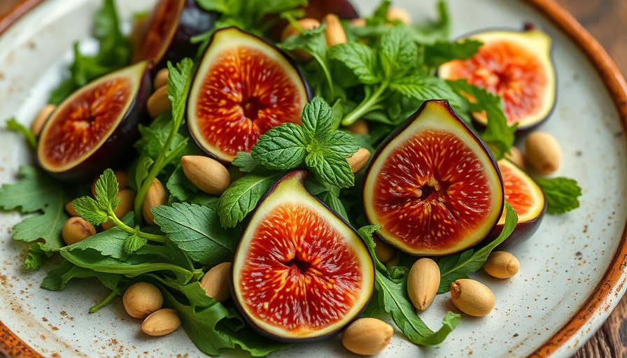 Delicious figs in San Jose featured in a fresh salad with pistachios.