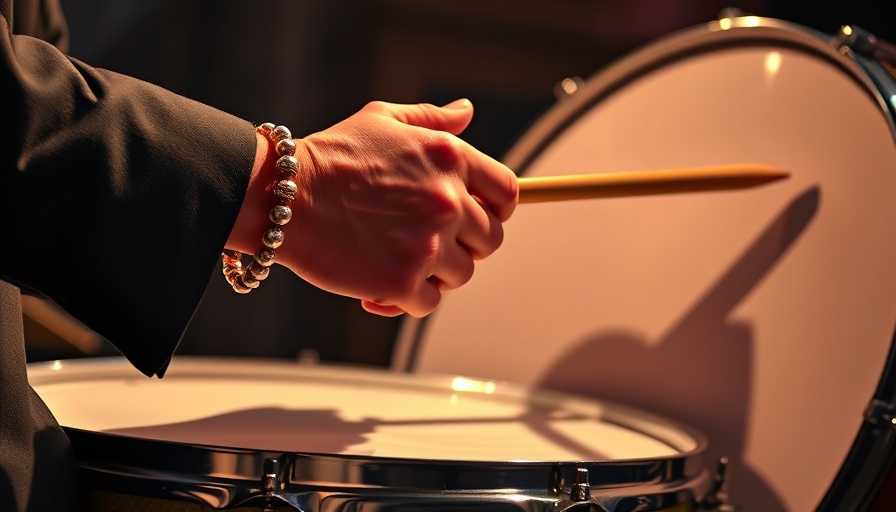 Close-up of musician's hands on a drum at ABOP-in-LA 2025 event.