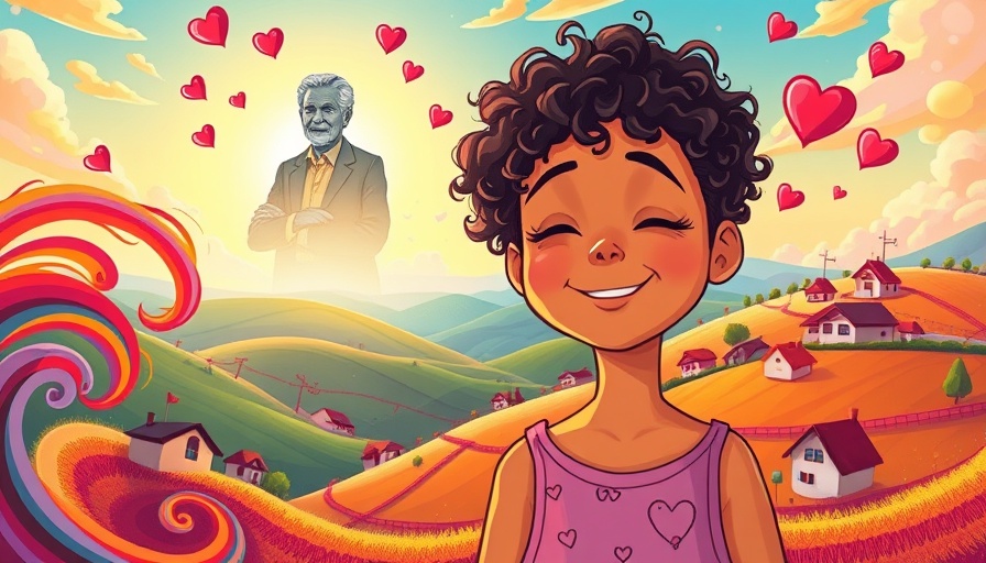 Illustration of transracial adoption with colorful background.