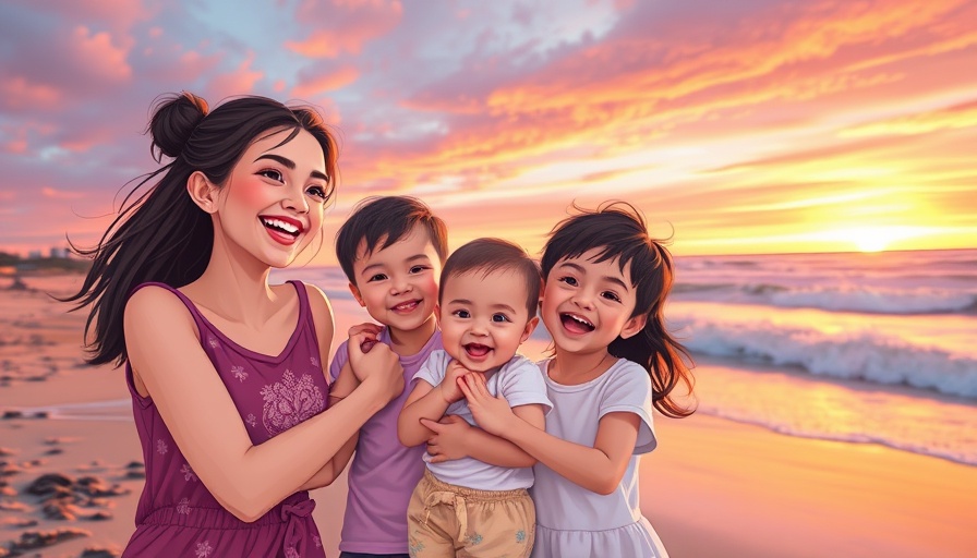 Family enjoying sunset beach, finding glimmers and hope in everyday life.