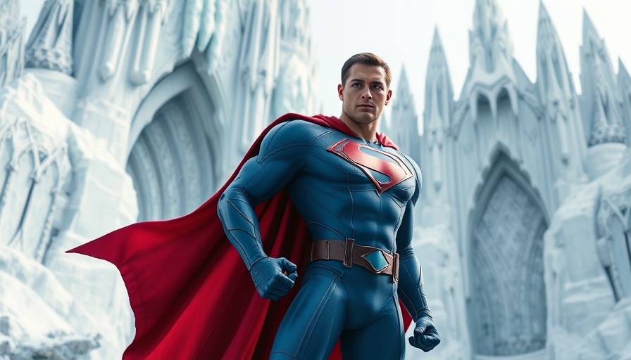 Iconic superhero stands in icy fortress representing Superman box office success.