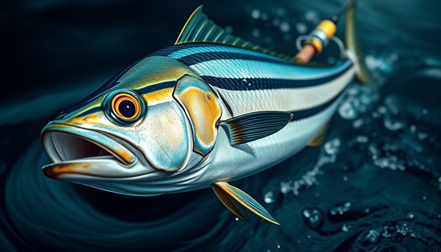 Atlantic bonito fish on lure, showcasing striking striped pattern for Atlantic bonito run 2024