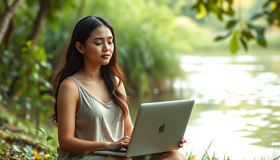Guided imagery meditation in nature scene with a young woman.