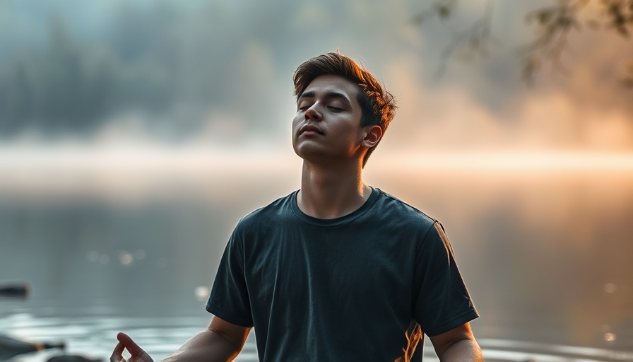 Peaceful meditation by river for fitness, serene atmosphere.