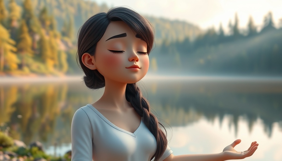 Serene woman practicing yogic meditation techniques by a lake, peaceful setting.