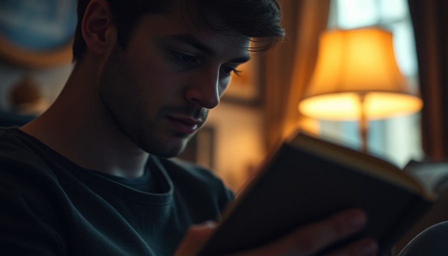 Person reading a book in dim light, creating a calm ambiance.