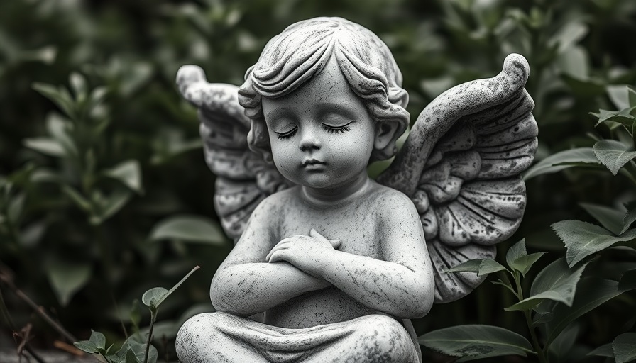 Peaceful angel statue meditating, conveying tranquility.