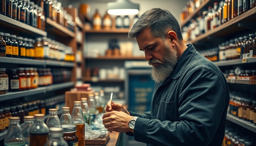 Professional preparing traditional remedies in a pharmacy for indigo naturalis use.