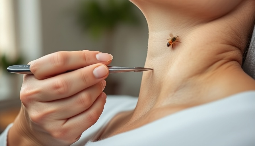 Close-up of bee sting therapy on woman's neck