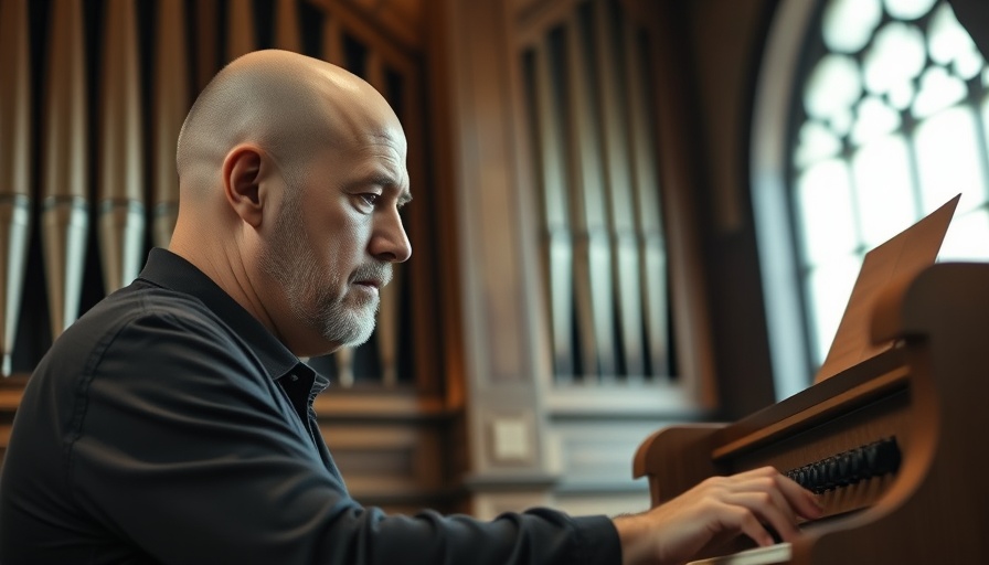 Emotional inhibition in musicians: focused musician playing organ.