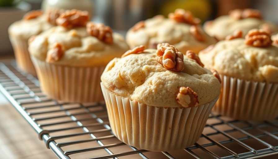 Fluffy almond flour muffins with walnuts on a cooling rack.