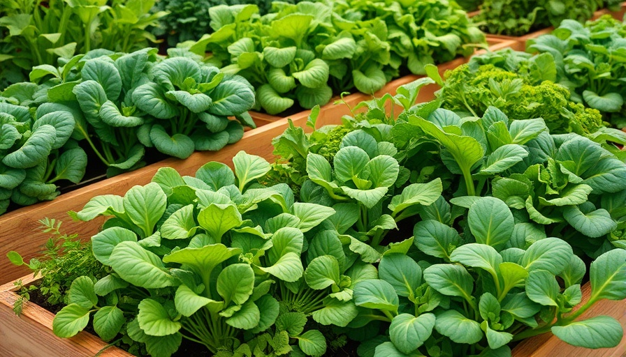 Abundant garden showcasing succession planting in raised beds.