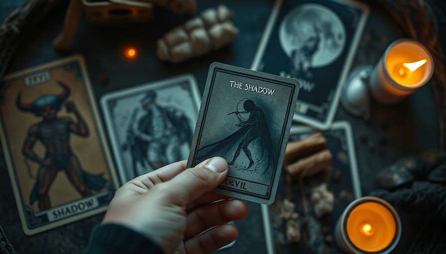 Tarot Shadow Work for Beginners card held in a mystical setting.
