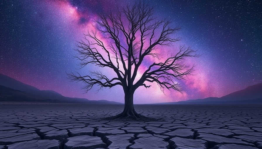 Majestic tree under galaxy sky, symbolizing core wound healing through energy therapy.