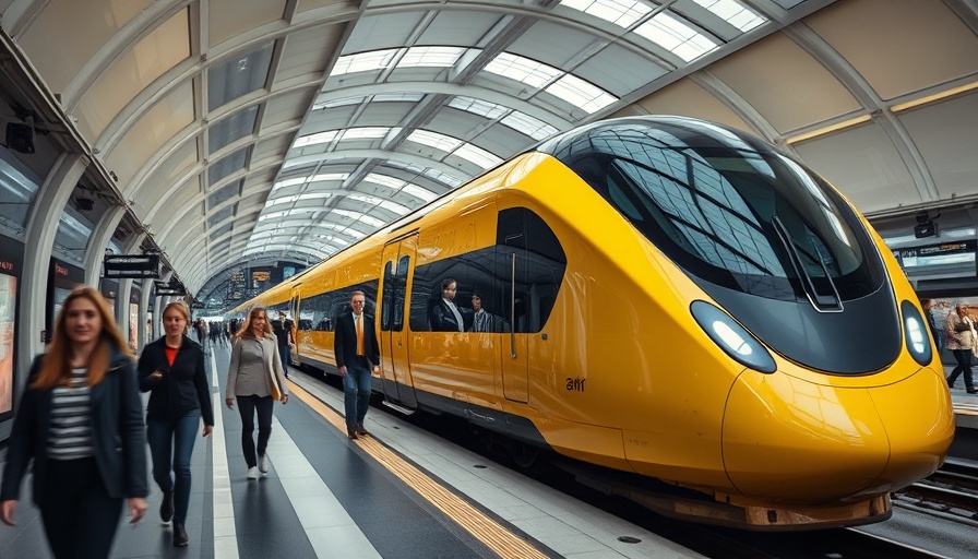 California high-speed train in modern station with passengers.