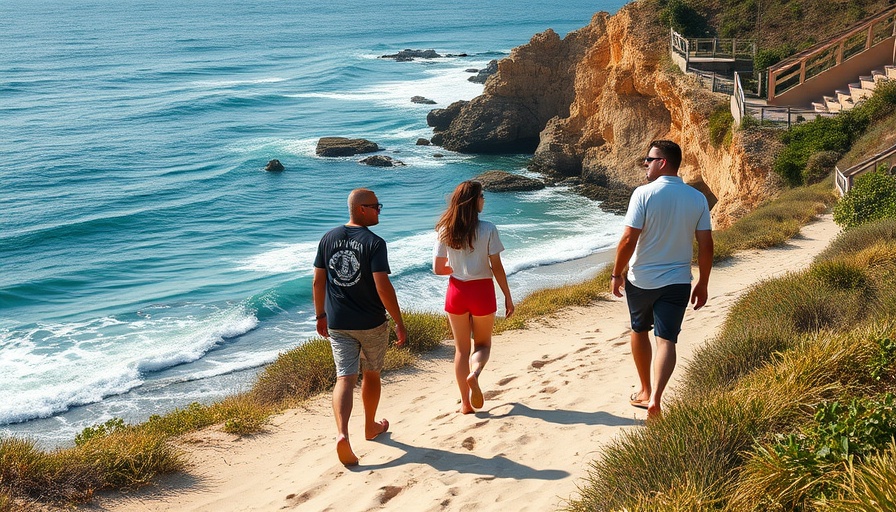Coastal view in Del Mar related to housing control initiative, people walking.