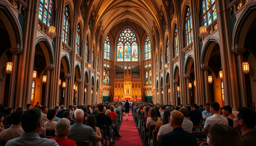 Light up the Cathedral San Diego Pride event inside a cathedral.