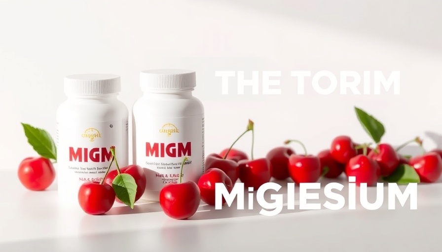 Advertisement for magnesium supplements with cherries, vibrant modern design