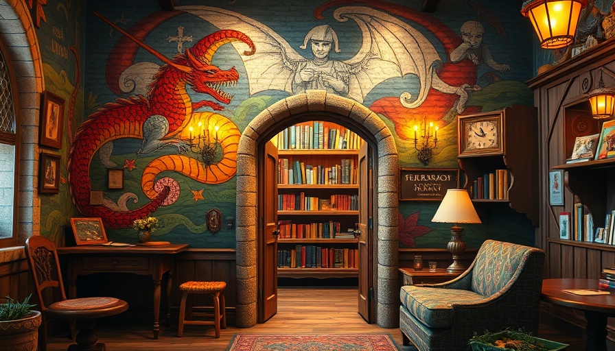Green Dragon Inn Akron with vibrant mural and secret bookshelf door.