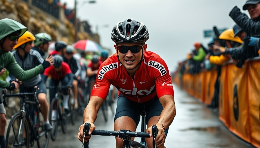 Cyclist battling rain during Tour de France toughest stage