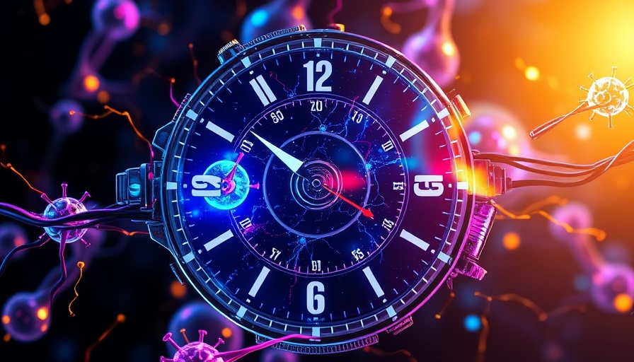 Abstract depiction of light and mitochondria in circadian rhythms with vibrant colors.