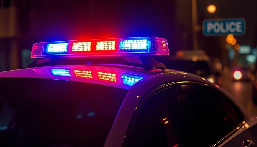 Los Angeles police car lights at night during shooting in Northridge.