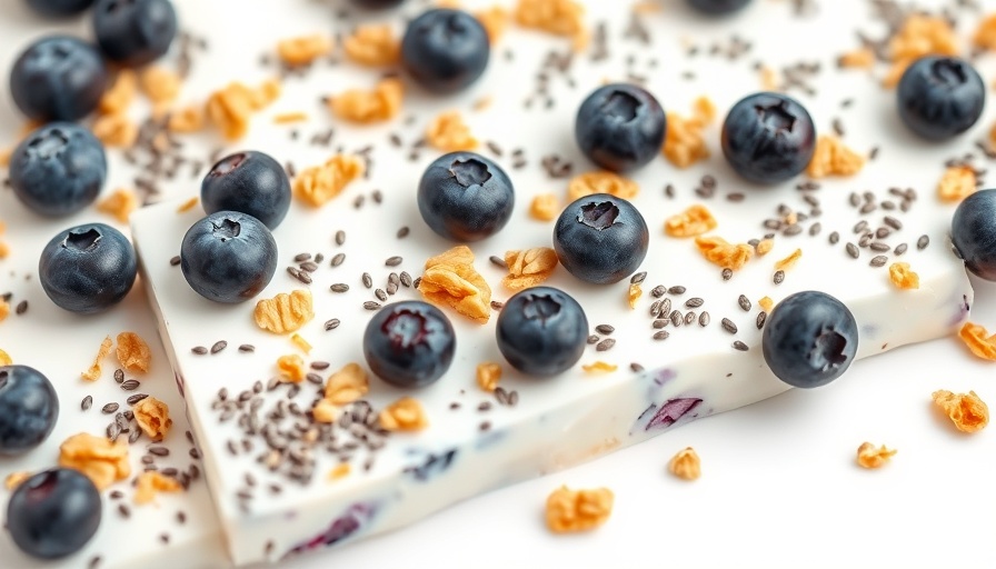 High protein frozen yogurt bark pieces on a plate with toppings.
