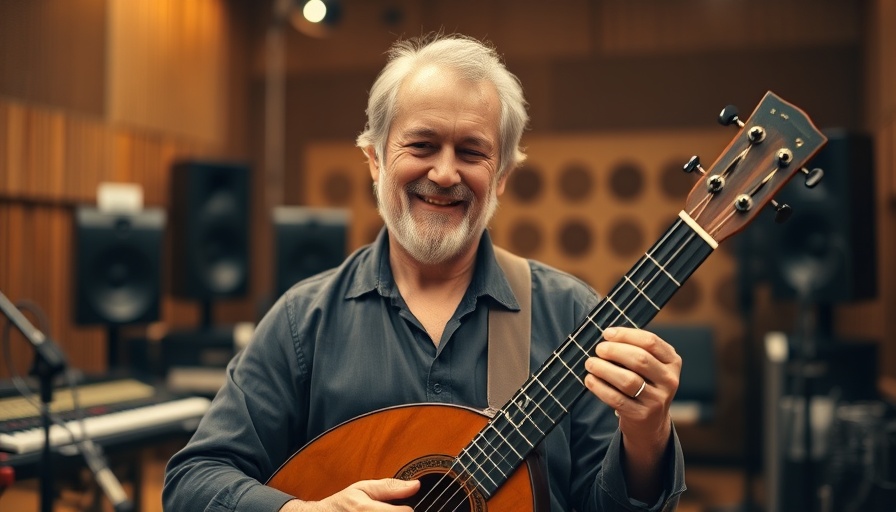 Middle-aged musician with lute in a studio, emotional inhibition in musicians theme.