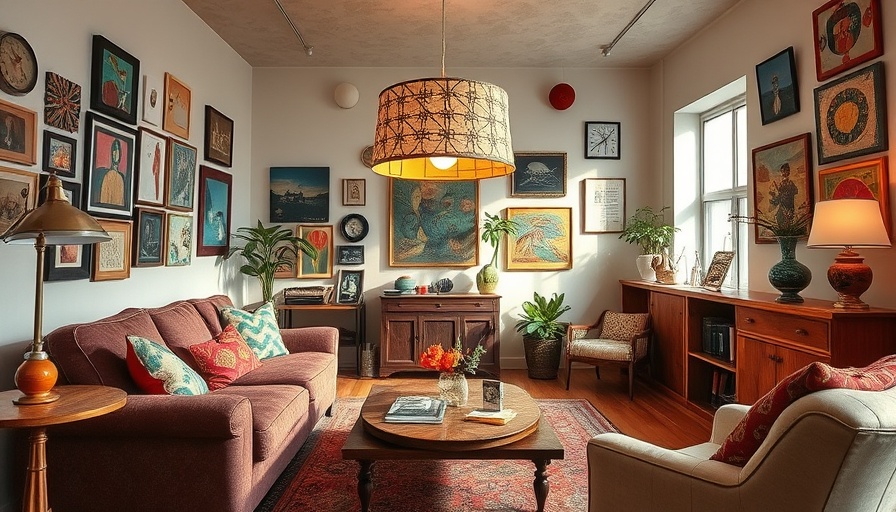 Eclectic living room with DIY lamp shade hack and vibrant decor.