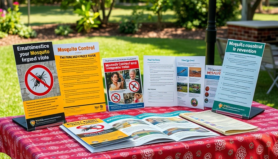 Informational display on mosquito control strategies with brochures.