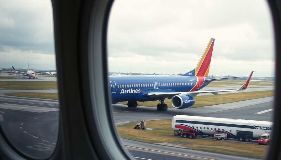 Southwest Airlines plane taxiing at airport, view from aircraft window.
