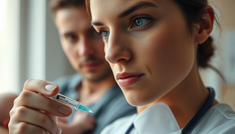 Medical professional with syringe and concerned parent holding baby, highlighting vaccine importance.