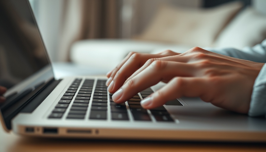 Hands typing on a laptop illustrating ease of creating realistic deepfakes.