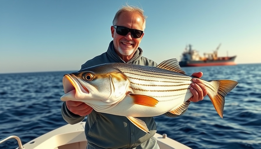 Man holding striped bass during Striper Cup Week 12 Recap on a sunny ocean day.