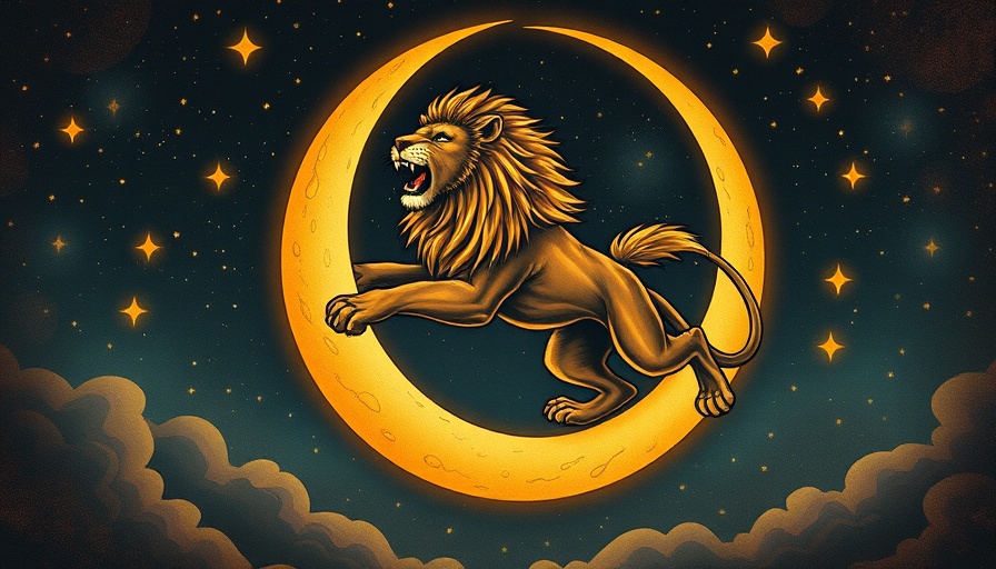 New moon in Leo energy healing vintage illustration with lion and stars