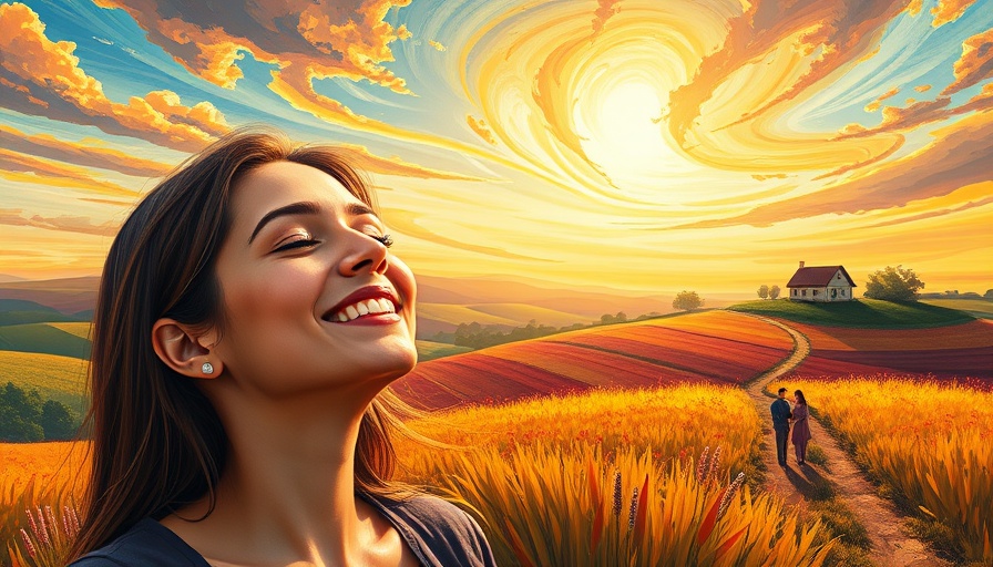 Serene woman enjoying sunlight in vibrant pastoral setting, health and wellness.