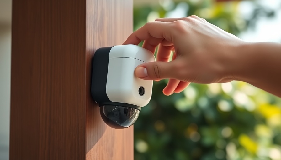 Smart home security camera being adjusted on a pillar.
